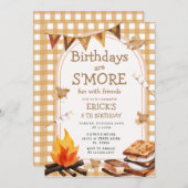 Verjaardag zijn S'mores Fun Campfire Gingham Kaart (Voorkant / Achterkant)
