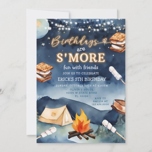 Verjaardag zijn S'mores Fun Night Campfire Tent Pa Kaart (Voorkant)