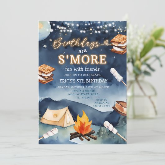 Verjaardag zijn S'mores Fun Night Campfire Tent Pa Kaart (Staand voorkant)