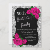 Verjaardag Zilver Glitter Roze Rozen voor elke lee Kaart (Voorkant)