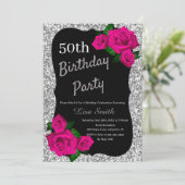 Verjaardag Zilver Glitter Roze Rozen voor elke lee Kaart (Staand voorkant)