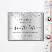 Verjaardag zilver glitters budget save the date flyer