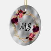 Verjaardag zilver gouden bloemen monogram van vrie keramisch ornament (Rechts)