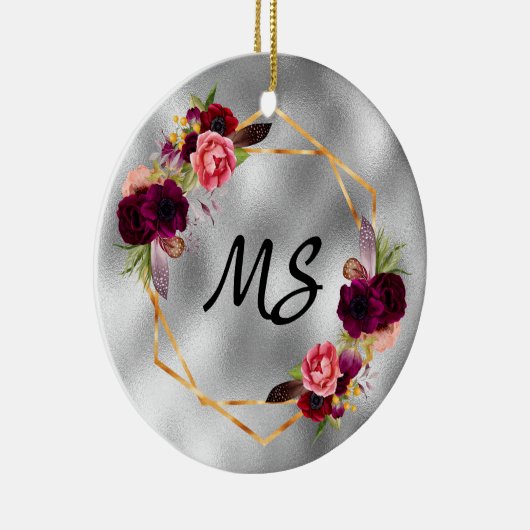 Verjaardag zilver gouden bloemen monogram van vrie keramisch ornament (Rechts)