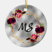 Verjaardag zilver gouden bloemen monogram van vrie keramisch ornament (Voorkant)