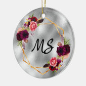 Verjaardag zilver gouden bloemen monogram van vrie keramisch ornament (Links)