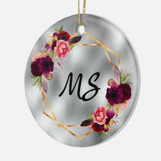 Verjaardag zilver gouden bloemen monogram van vrie keramisch ornament (Links)