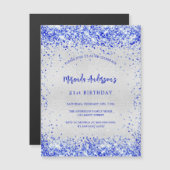 Verjaardag zilver koningsblauw schittert luxe magnetische uitnodiging (Voorkant / Achterkant)