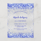 Verjaardag zilver koningsblauw uitnodiging briefkaart (Voorkant)