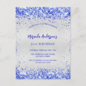 Verjaardag zilver koninklijk blauw uitnodiging briefkaart (Voorkant)