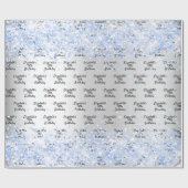 Verjaardag zilver lichtblauw confetti glans naam cadeaupapier (Vlak)