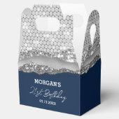 Verjaardag Zilver Marine Blauw Glitter Naam Dank u Bedankdoosjes (Geopend)