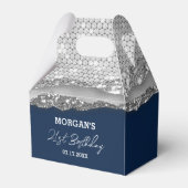 Verjaardag Zilver Marine Blauw Glitter Naam Dank u Bedankdoosjes (Voorkant Zijde)