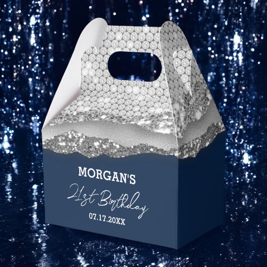 Verjaardag Zilver Marine Blauw Glitter Naam Dank u Bedankdoosjes