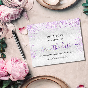 Verjaardag zilver paars budget save the date flyer