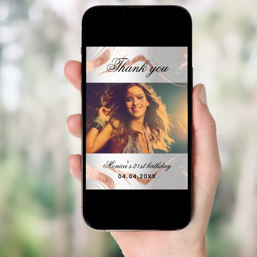 Verjaardag zilver roos gouden foto dank u kaart