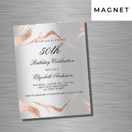 Verjaardag zilver roos gouden marmer luxe magnetische uitnodiging