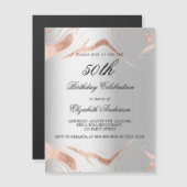 Verjaardag zilver roos gouden marmer luxe magnetische uitnodiging (Voorkant / Achterkant)