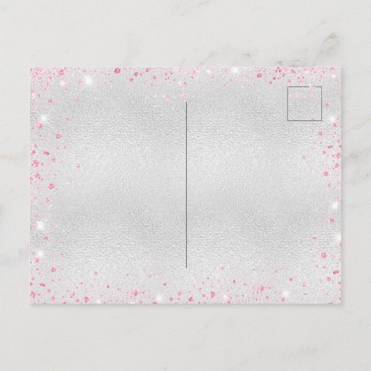 Verjaardag zilver roze glitter elegant modern uitnodiging briefkaart (Achterkant)