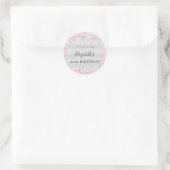 Verjaardag zilver roze glitter stof meisje naam da ronde sticker (Tas)