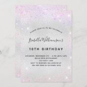 Verjaardag zilver roze paarse glitter kaart (Voorkant / Achterkant)