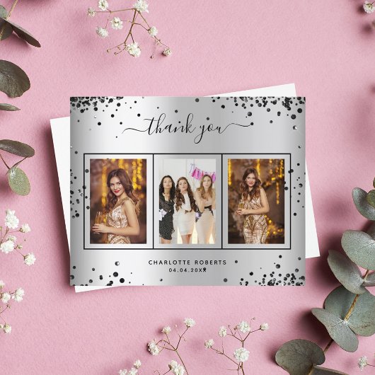 Verjaardag zilver zwart bedankkaart foto