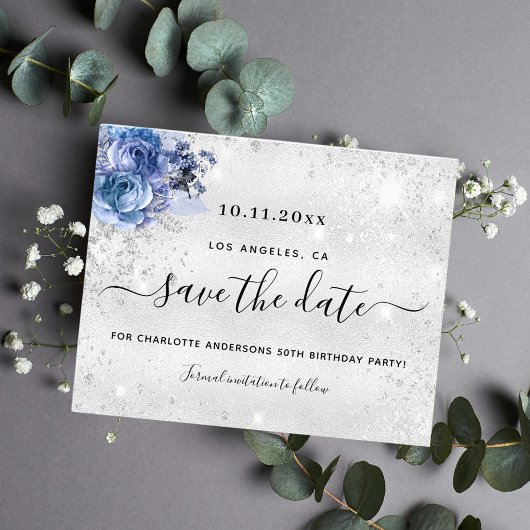 Verjaardag zilverblauw budget behalve datum flyer