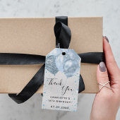 Verjaardag zilveren blauwe ballonnen bedankt cadeaulabel