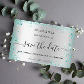 Verjaardag zilveren blauwgroen glitter save the da