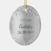 Verjaardag zilveren confetti naam keramisch ornament (Rechts)