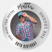 Verjaardag zilveren foto man myth legende ronde sticker (Voorkant)