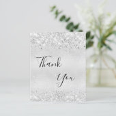 Verjaardag zilveren glitter bedankkaart (Staand voorkant)