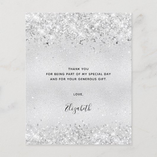 Verjaardag zilveren glitter bedankkaart (Achterkant)