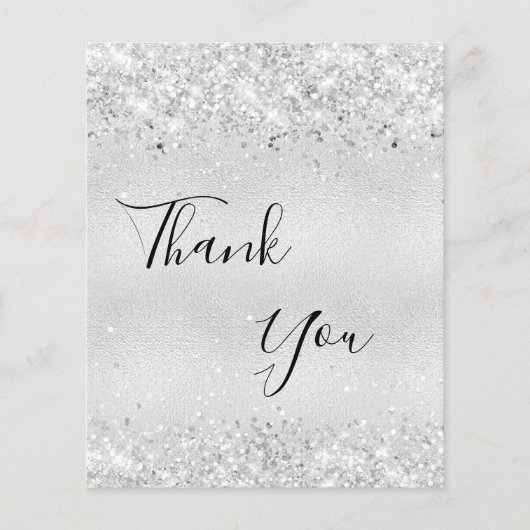 Verjaardag zilveren glitter bedankkaart (Voorkant)