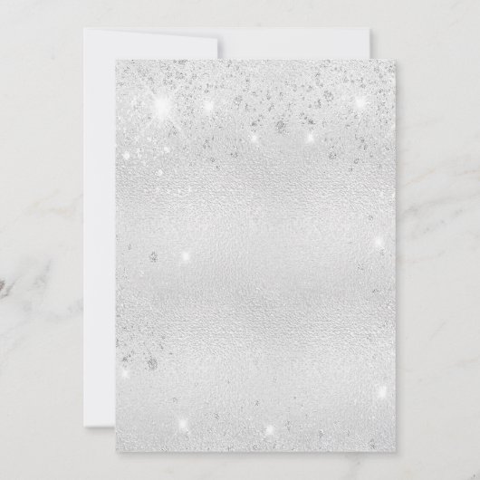 Verjaardag zilveren glitter bloemengroen kaart (Achterkant)