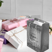 Verjaardag zilveren glitter druppels monogram medium cadeauzakje