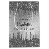 Verjaardag zilveren glitter druppels monogram medium cadeauzakje (Voorkant)