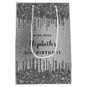 Verjaardag zilveren glitter druppels monogram medium cadeauzakje (Achterkant)