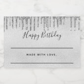 Verjaardag zilveren glitter druppels zelfgemaakt voedselcontainer etiket (Enkel label)