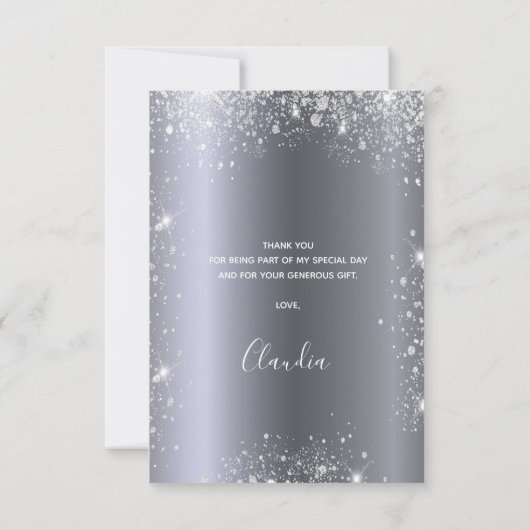 Verjaardag zilveren glitter elegant bedankkaart