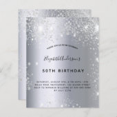 Verjaardag zilveren glitter uitnodiging (Voorkant / Achterkant)
