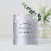 Verjaardag zilveren glitter uitnodiging (Staand voorkant)