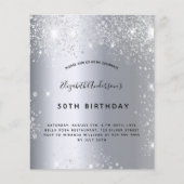 Verjaardag zilveren glitter uitnodiging (Voorkant)
