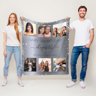 Verjaardag zilveren glitter vriend foto collage fleece deken