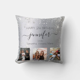 Verjaardag zilveren glitter vriend foto namen kussen