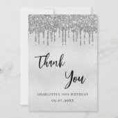 Verjaardag zilveren glitterdruppels bedankt voor j kaart (Voorkant)