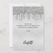 Verjaardag zilveren glitterdruppels bedankt voor j kaart (Achterkant)