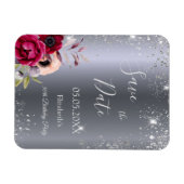 Verjaardag zilveren glitters bloem Save the Date Magneet (Horizontaal)