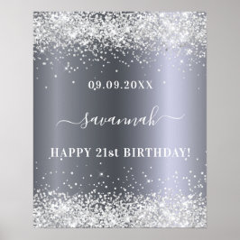 Verjaardag zilveren glitters naam feestelijke verw poster