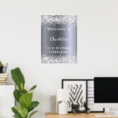 Verjaardag zilveren glitters naam welkom poster (Thuiskantoor)